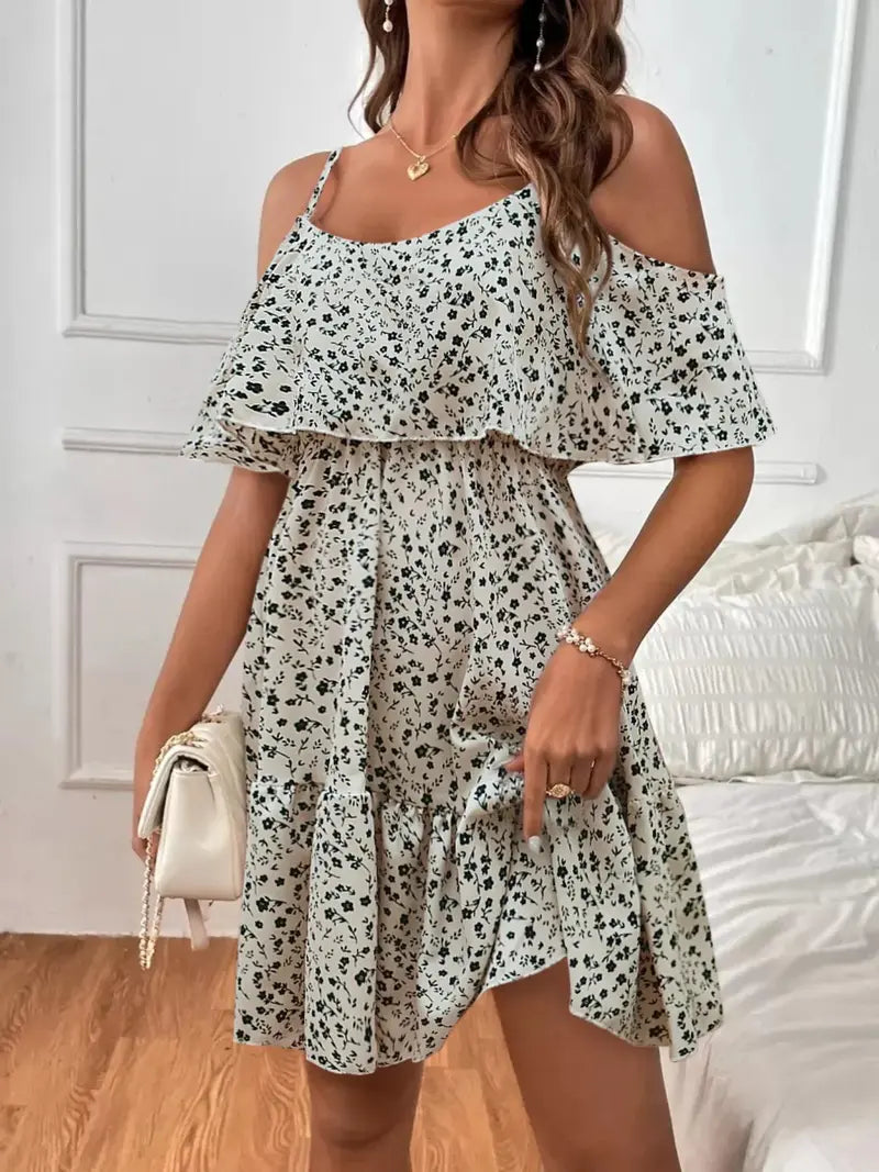 Women's Boho Floral Print Cold Shoulder Dress 💃Feel Beautiful at Any Age & Size 💕