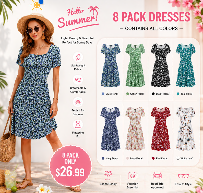 💕Women Square Neck Ditsy Floral Dress💕 Feel Beautiful All Summer in This Floral Sundress☀️