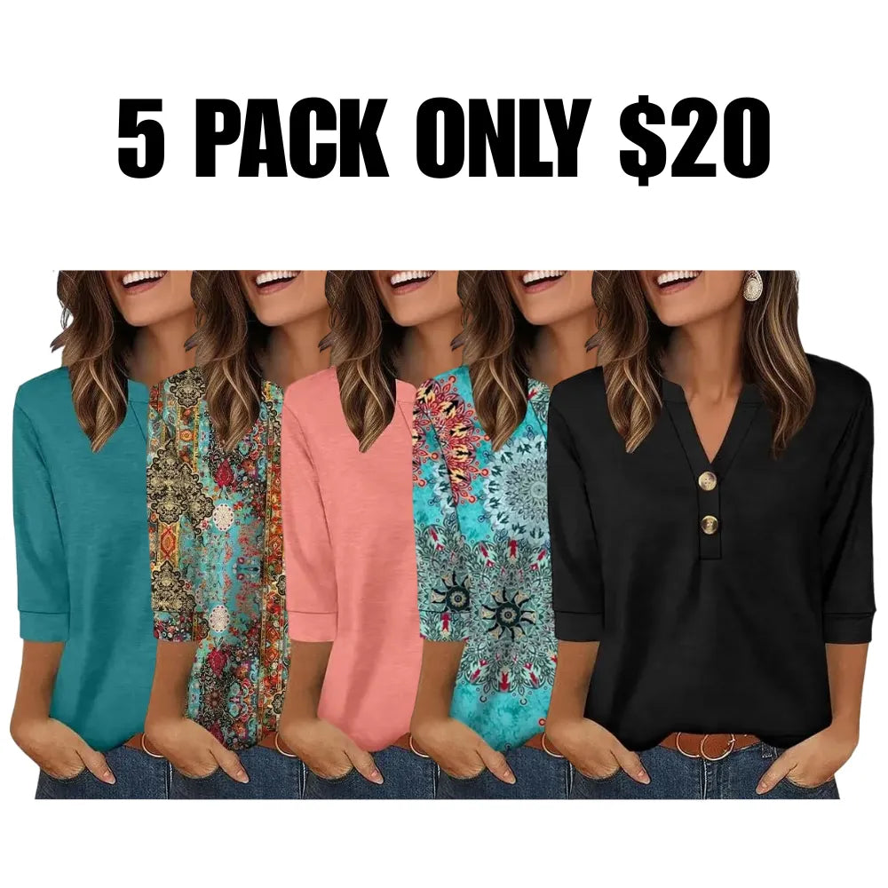 ✨ Upgrade Your Summer Wardrobe! Women's 3/4 Sleeve Henley Blouses 🌷 Comfy & Chic 💖