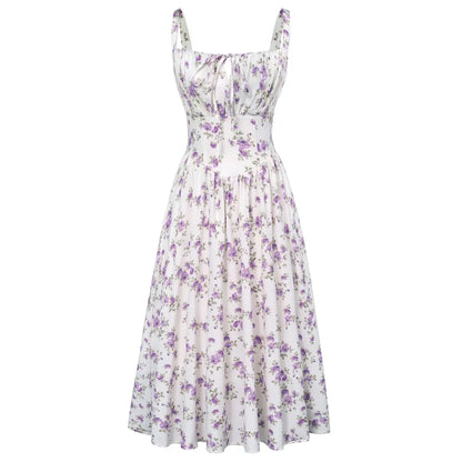💐 Floral Milkmaid Corset Midi Dress – Flowy, Feminine & Effortless Summer Style💖