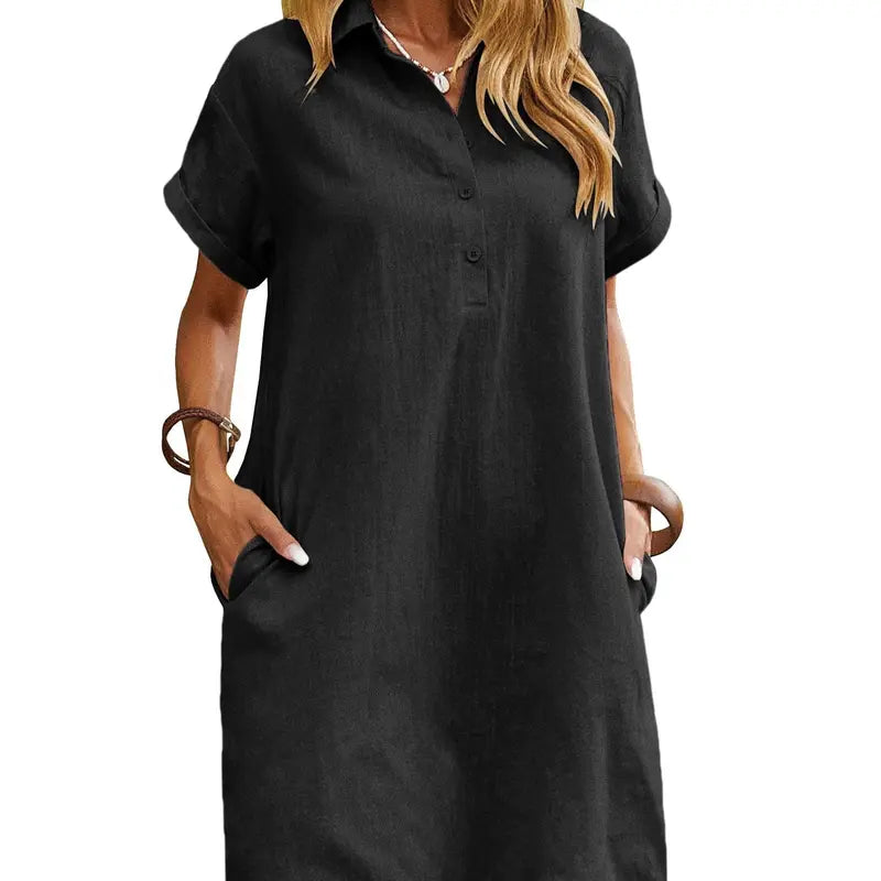 ☀️ Summer Must-Have Shirt Dress – Breathable Cotton, Relaxed Fit & Handy Pockets 🌊 Stay Cool & Chic❤️❤️