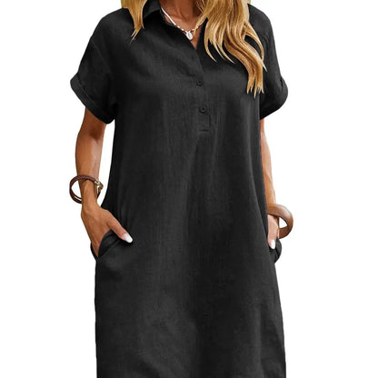 ☀️ Summer Must-Have Shirt Dress – Breathable Cotton, Relaxed Fit & Handy Pockets 🌊 Stay Cool & Chic❤️❤️