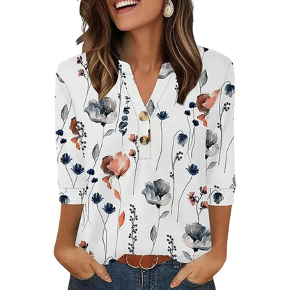 ✨ Upgrade Your Summer Wardrobe! Women's 3/4 Sleeve Henley Blouses 🌷 Comfy & Chic 💖