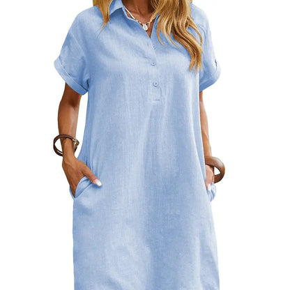 ☀️ Summer Must-Have Shirt Dress – Breathable Cotton, Relaxed Fit & Handy Pockets 🌊 Stay Cool & Chic❤️❤️