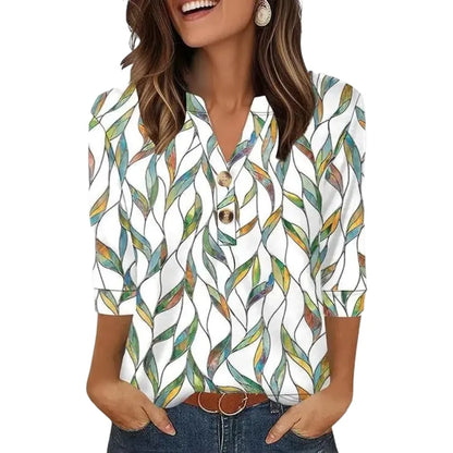 ✨ Upgrade Your Summer Wardrobe! Women's 3/4 Sleeve Henley Blouses 🌷 Comfy & Chic 💖