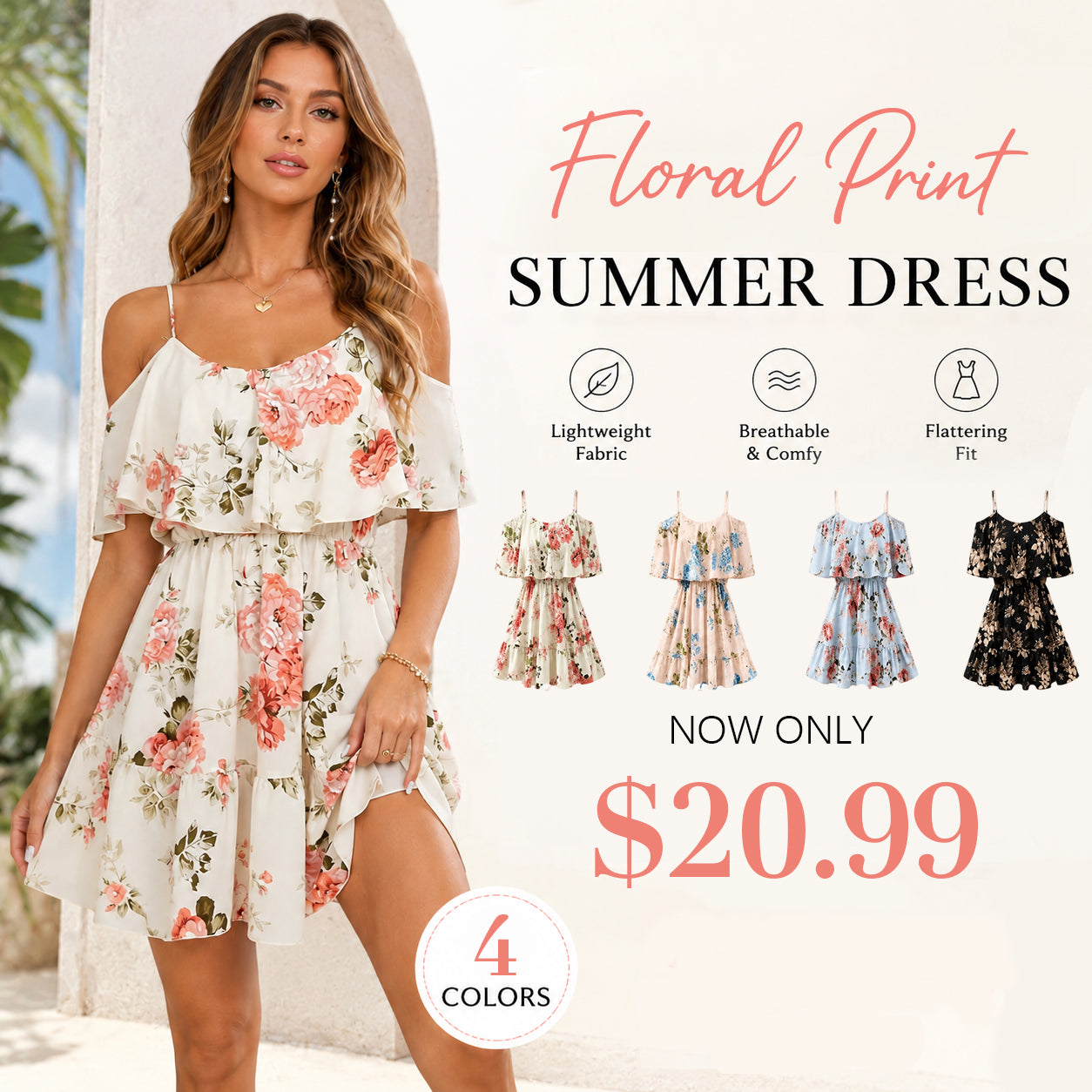 Women's Boho Floral Print Cold Shoulder Dress 💃Feel Beautiful at Any Age & Size 💕
