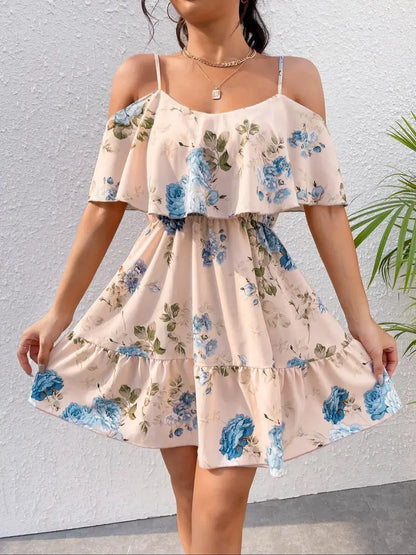 Women's Boho Floral Print Cold Shoulder Dress 💃Feel Beautiful at Any Age & Size 💕