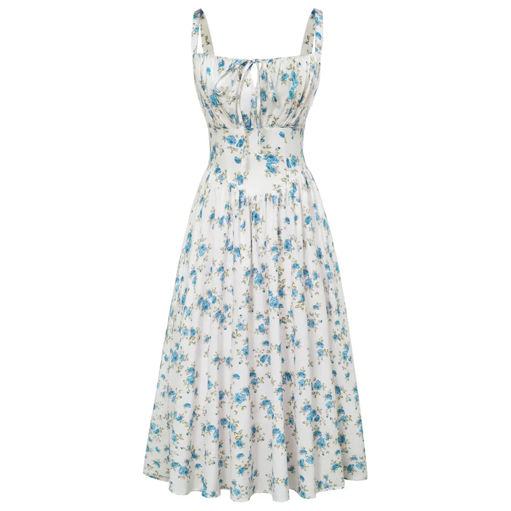 💐 Floral Milkmaid Corset Midi Dress – Flowy, Feminine & Effortless Summer Style💖