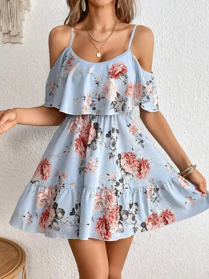 Women's Boho Floral Print Cold Shoulder Dress 💃Feel Beautiful at Any Age & Size 💕