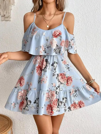 Women's Boho Floral Print Cold Shoulder Dress 💃Feel Beautiful at Any Age & Size 💕