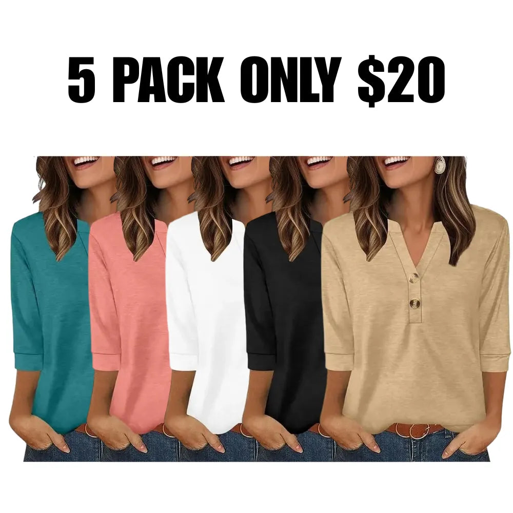 ✨ Upgrade Your Summer Wardrobe! Women's 3/4 Sleeve Henley Blouses 🌷 Comfy & Chic 💖