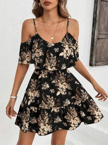 Women's Boho Floral Print Cold Shoulder Dress 💃Feel Beautiful at Any Age & Size 💕