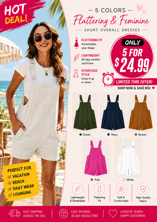 Women's Sleeveless Summer Bib Shortalls - with Pockets,Cute Comfy & Effortlessly Stylish 💕