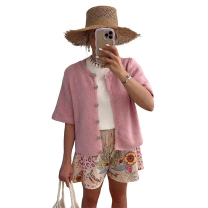 Women's Short Sleeve Knit Cardigan - 💖Crew Neck Button Down Lightweight Ribbed Summer Layering Top💖