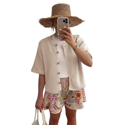 Women's Short Sleeve Knit Cardigan - 💖Crew Neck Button Down Lightweight Ribbed Summer Layering Top💖