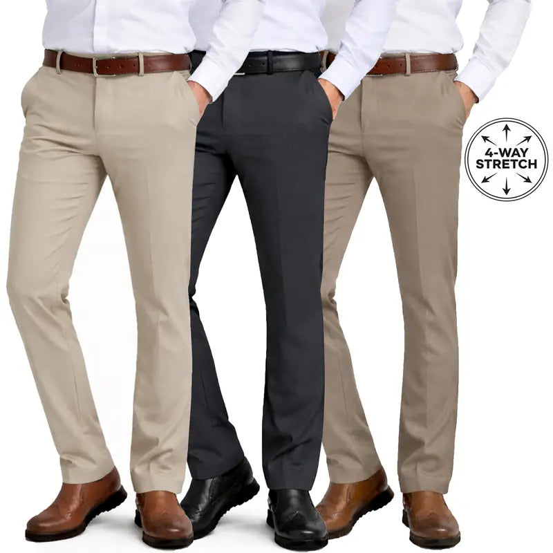 3-Pack Mens Flex Stretch Slim Fit Dress Pants 🔥One Perfect Fit. Upgrade Your Everyday Style 👖✨