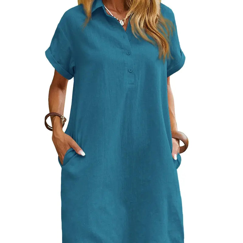 ☀️ Summer Must-Have Shirt Dress – Breathable Cotton, Relaxed Fit & Handy Pockets 🌊 Stay Cool & Chic❤️❤️
