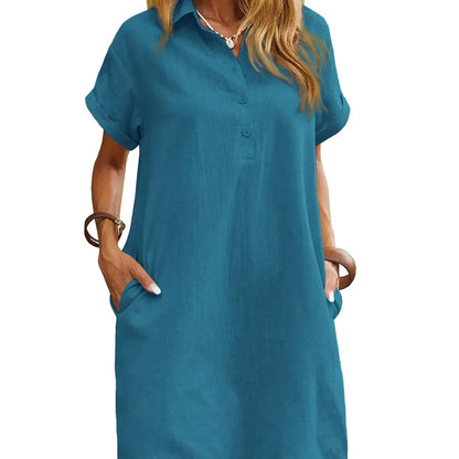 ☀️ Summer Must-Have Shirt Dress – Breathable Cotton, Relaxed Fit & Handy Pockets 🌊 Stay Cool & Chic❤️❤️