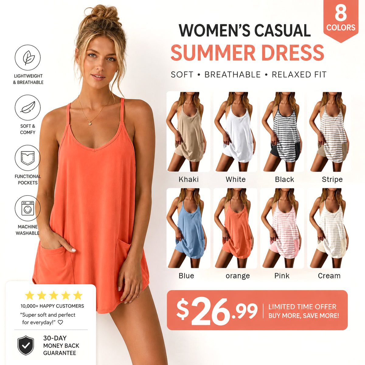 Women's Summer Mini Dress Casual Workout Tennis Dress with Shorts Sleeveless Althletic Dresses