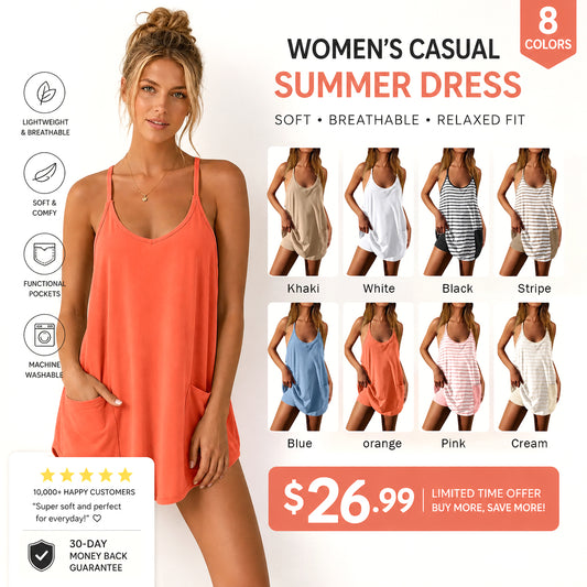 Women's Summer Mini Dress Casual Workout Tennis Dress with Shorts Sleeveless Althletic Dresses