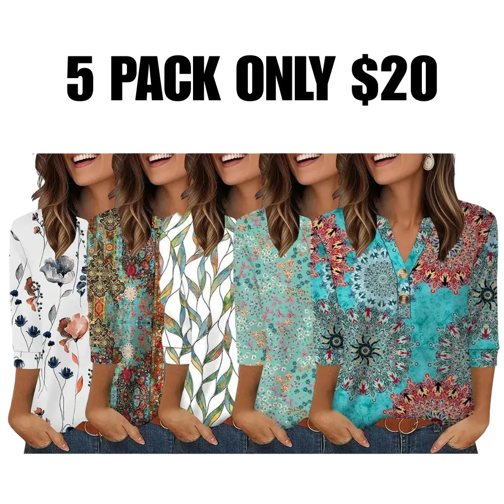 ✨ Upgrade Your Summer Wardrobe! Women's 3/4 Sleeve Henley Blouses 🌷 Comfy & Chic 💖