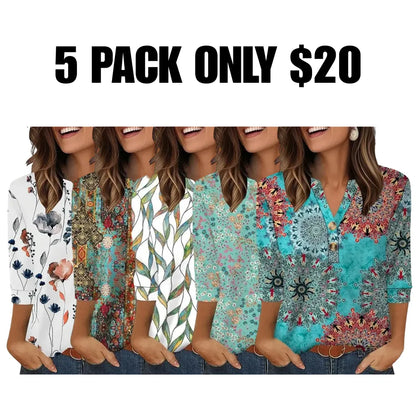 ✨ Upgrade Your Summer Wardrobe! Women's 3/4 Sleeve Henley Blouses 🌷 Comfy & Chic 💖