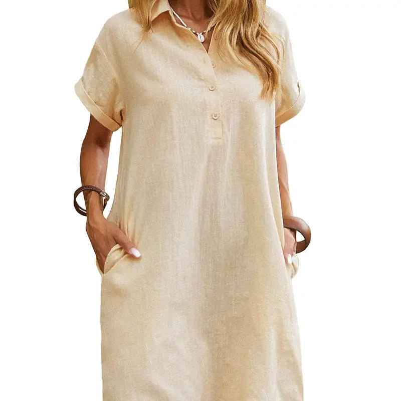 ☀️ Summer Must-Have Shirt Dress – Breathable Cotton, Relaxed Fit & Handy Pockets 🌊 Stay Cool & Chic❤️❤️