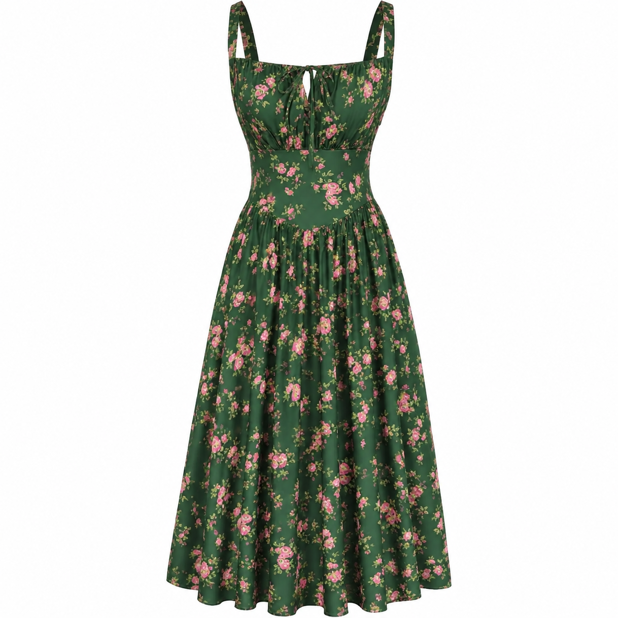 💐 Floral Milkmaid Corset Midi Dress – Flowy, Feminine & Effortless Summer Style💖