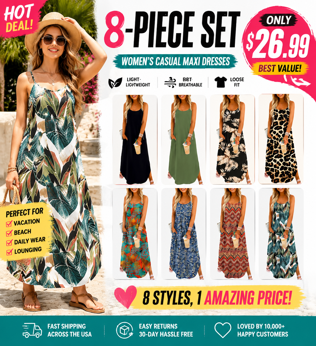 💃 Women’s Boho Maxi Dress – Lightweight, Breathable & Ultra Flattering Fit💖💖