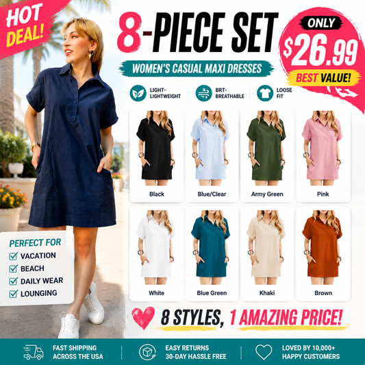 ☀️ Summer Must-Have Shirt Dress – Breathable Cotton, Relaxed Fit & Handy Pockets 🌊 Stay Cool & Chic❤️❤️