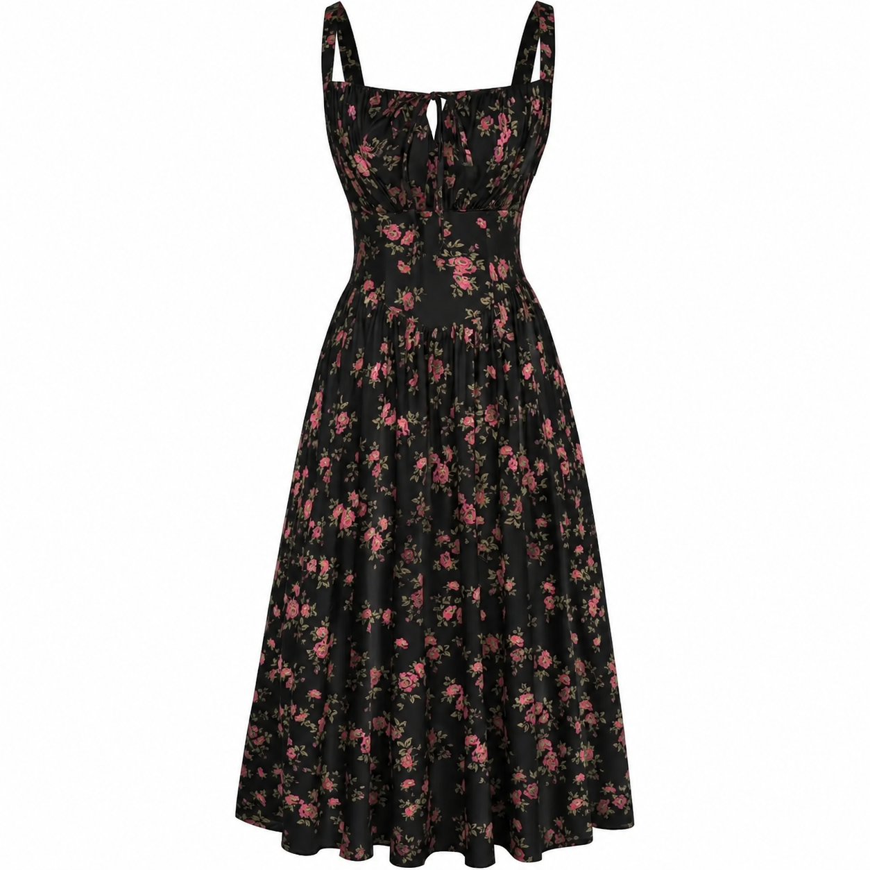 💐 Floral Milkmaid Corset Midi Dress – Flowy, Feminine & Effortless Summer Style💖