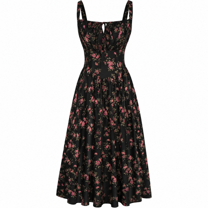 💐 Floral Milkmaid Corset Midi Dress – Flowy, Feminine & Effortless Summer Style💖