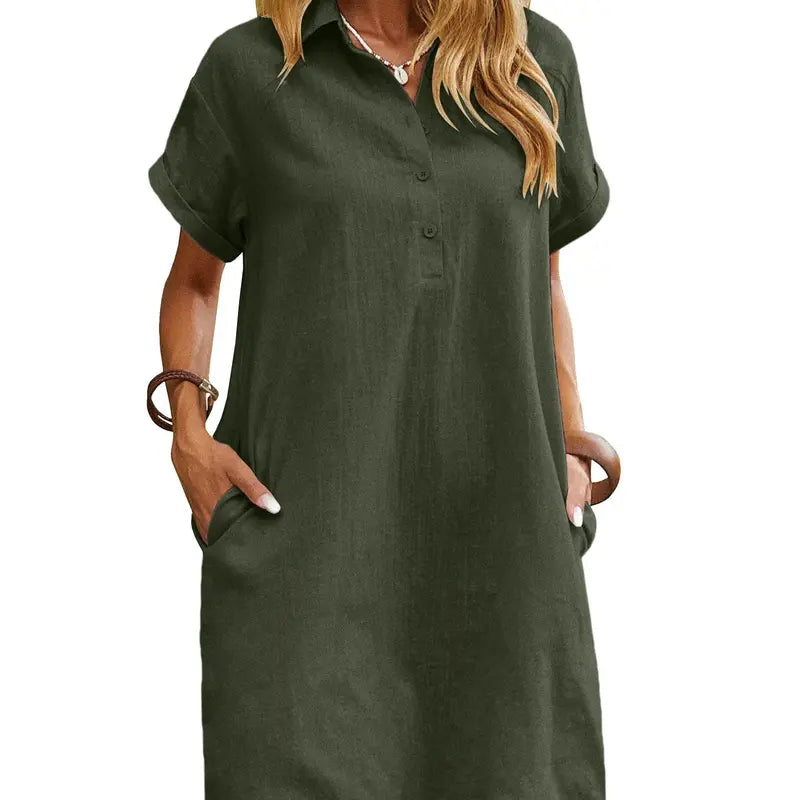 ☀️ Summer Must-Have Shirt Dress – Breathable Cotton, Relaxed Fit & Handy Pockets 🌊 Stay Cool & Chic❤️❤️