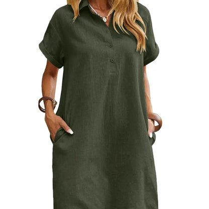 ☀️ Summer Must-Have Shirt Dress – Breathable Cotton, Relaxed Fit & Handy Pockets 🌊 Stay Cool & Chic❤️❤️