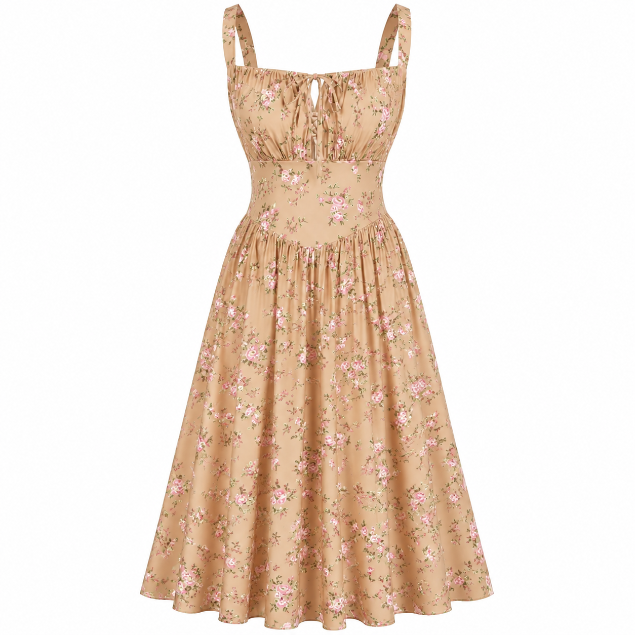 💐 Floral Milkmaid Corset Midi Dress – Flowy, Feminine & Effortless Summer Style💖
