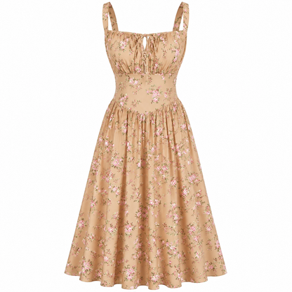 💐 Floral Milkmaid Corset Midi Dress – Flowy, Feminine & Effortless Summer Style💖