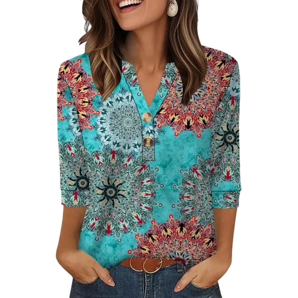 ✨ Upgrade Your Summer Wardrobe! Women's 3/4 Sleeve Henley Blouses 🌷 Comfy & Chic 💖