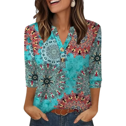 ✨ Upgrade Your Summer Wardrobe! Women's 3/4 Sleeve Henley Blouses 🌷 Comfy & Chic 💖