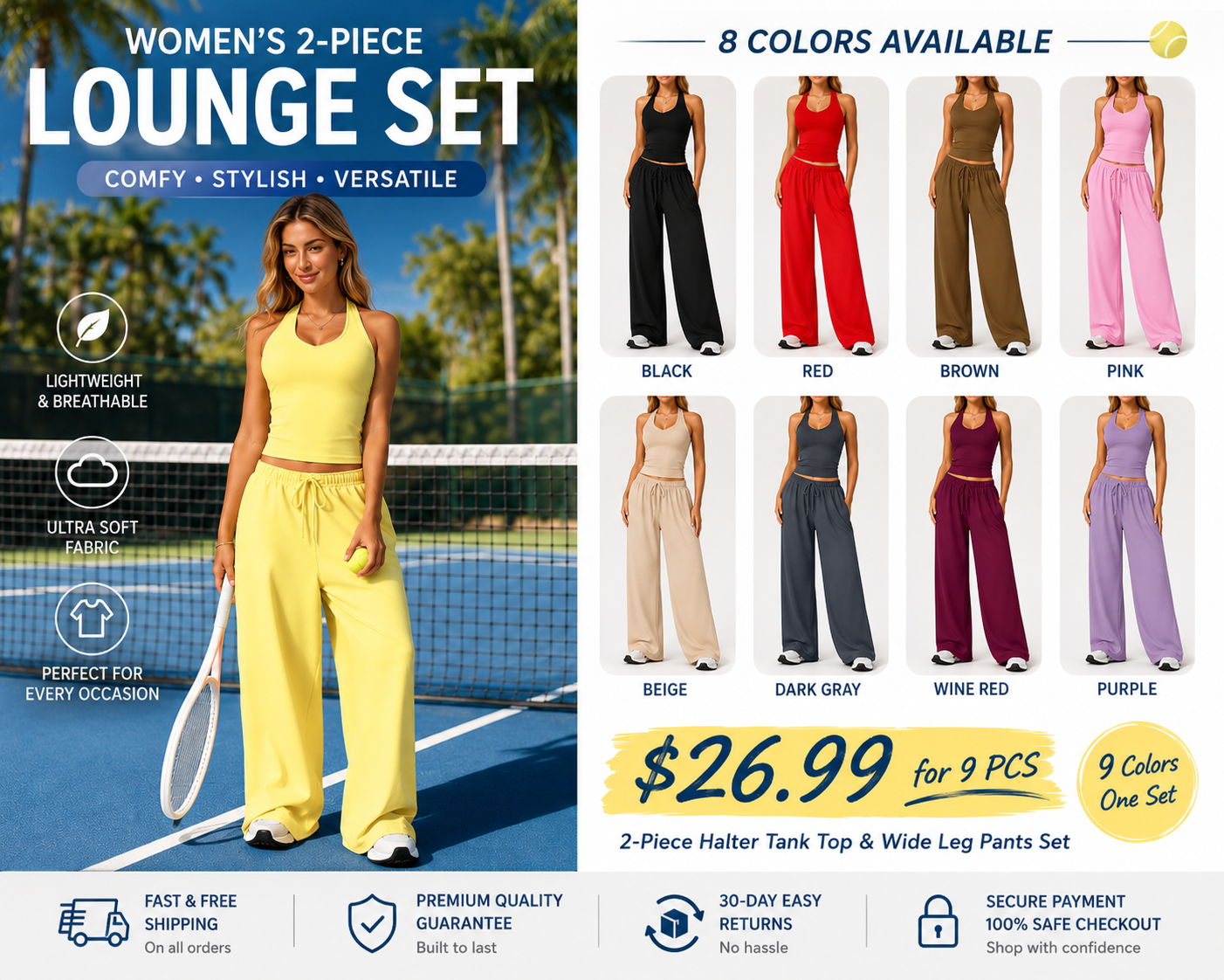 WOMEN'S 2-PIECE LOUNGE SET COMFY·STYLISH·VERSATILE✨ Polyester-Silk Fitted Summervibe Sweatsuit💖