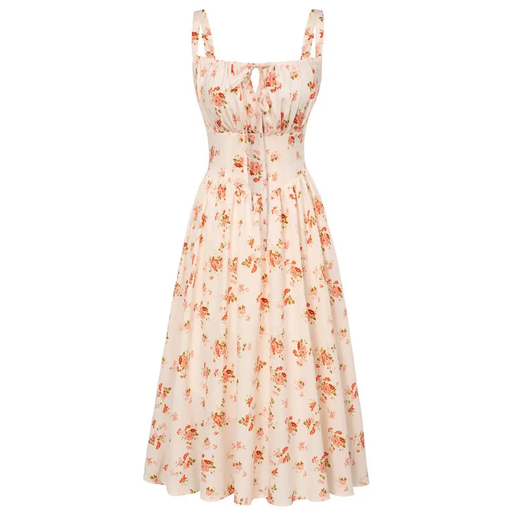 💐 Floral Milkmaid Corset Midi Dress – Flowy, Feminine & Effortless Summer Style💖