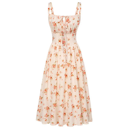 💐 Floral Milkmaid Corset Midi Dress – Flowy, Feminine & Effortless Summer Style💖