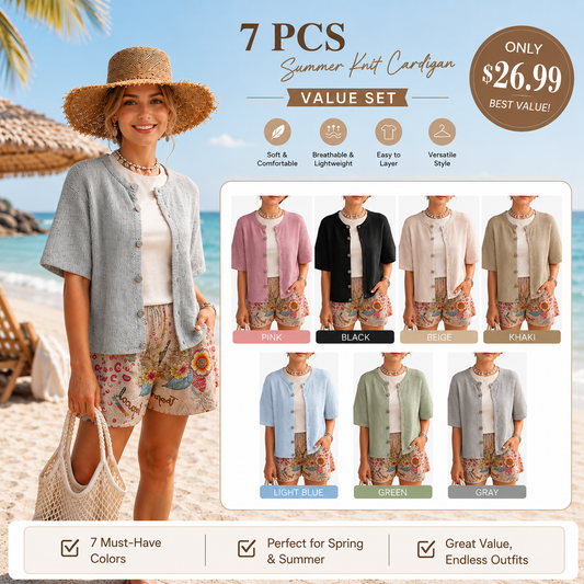 Women's Short Sleeve Knit Cardigan - 💖Crew Neck Button Down Lightweight Ribbed Summer Layering Top💖