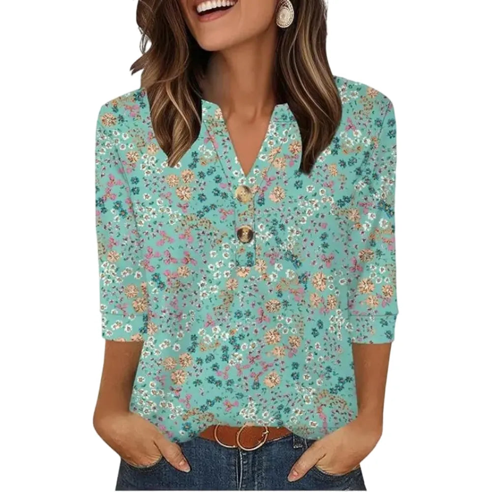 ✨ Upgrade Your Summer Wardrobe! Women's 3/4 Sleeve Henley Blouses 🌷 Comfy & Chic 💖