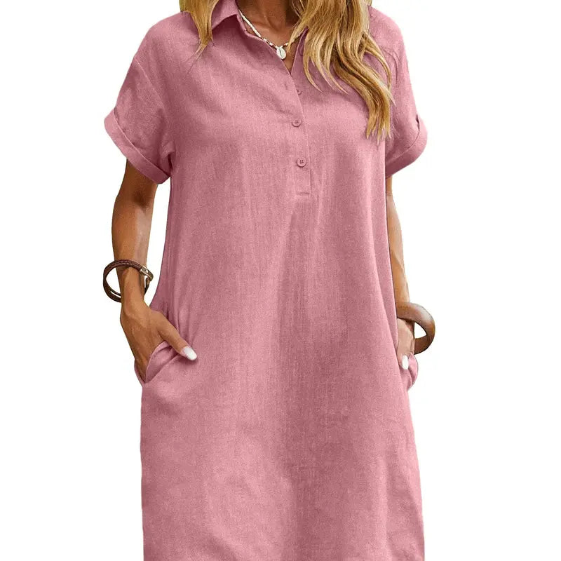 ☀️ Summer Must-Have Shirt Dress – Breathable Cotton, Relaxed Fit & Handy Pockets 🌊 Stay Cool & Chic❤️❤️