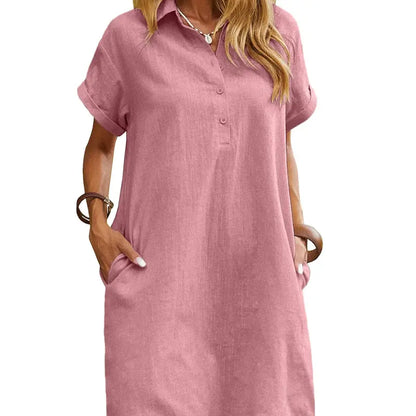 ☀️ Summer Must-Have Shirt Dress – Breathable Cotton, Relaxed Fit & Handy Pockets 🌊 Stay Cool & Chic❤️❤️
