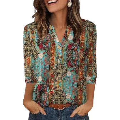 ✨ Upgrade Your Summer Wardrobe! Women's 3/4 Sleeve Henley Blouses 🌷 Comfy & Chic 💖