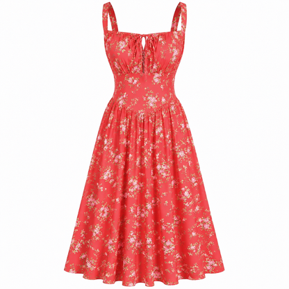💐 Floral Milkmaid Corset Midi Dress – Flowy, Feminine & Effortless Summer Style💖