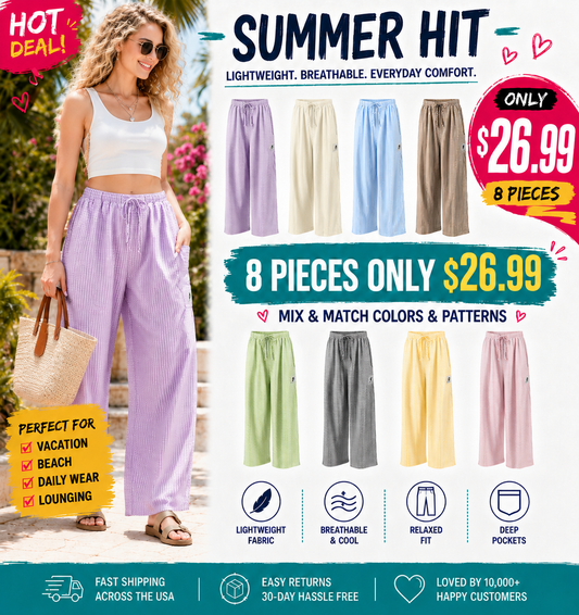 💕Womens Wide Leg Gingham Striped Plaid Pants✨ The Pants You’ll Want To Live In All Summer 🌿