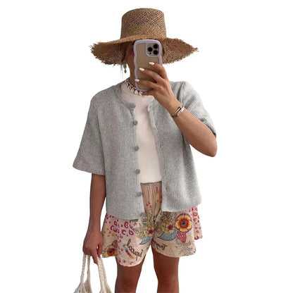 Women's Short Sleeve Knit Cardigan - 💖Crew Neck Button Down Lightweight Ribbed Summer Layering Top💖