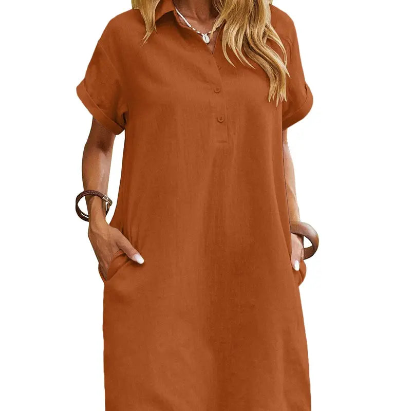 ☀️ Summer Must-Have Shirt Dress – Breathable Cotton, Relaxed Fit & Handy Pockets 🌊 Stay Cool & Chic❤️❤️